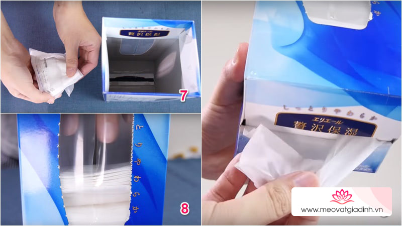 Sử dụng hộp khăn giấy rỗng, khăn giấy bỏ túi và băng keo để tạo hộp khăn giấy bỏ túi 