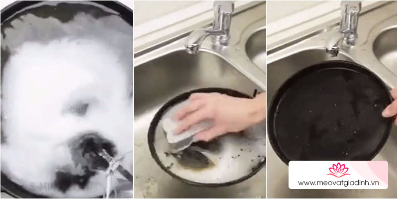 Mẹo rửa sạch chảo dầu mỡ khi không cần nước rửa chén