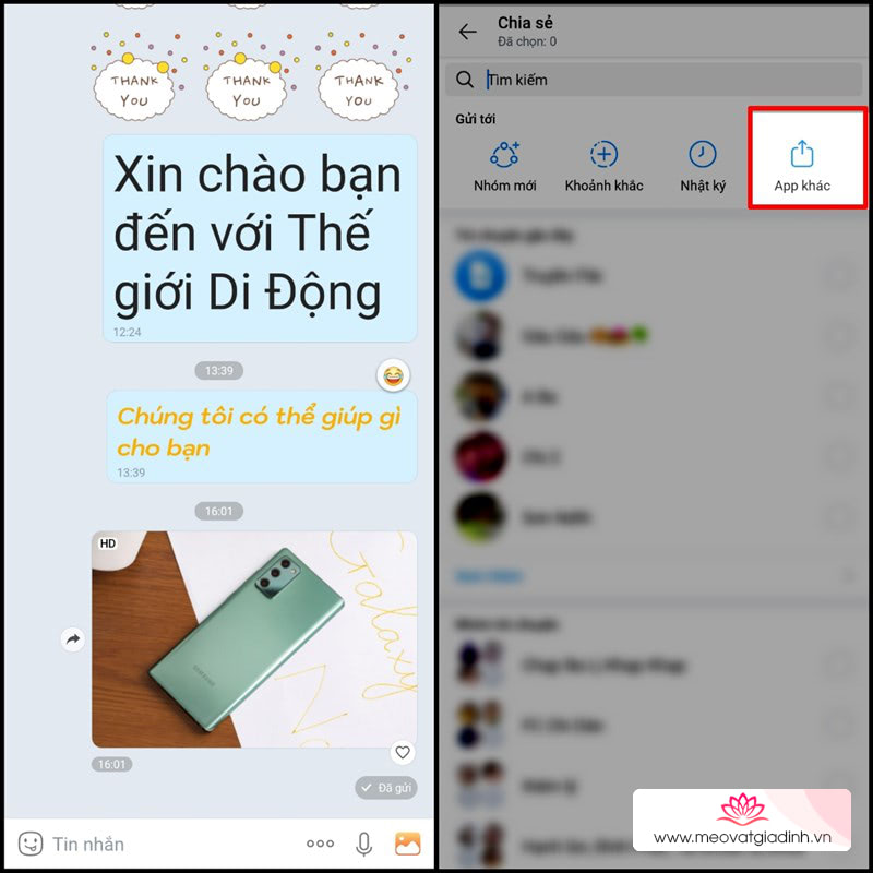 Chia sẽ với ứng dụng khác