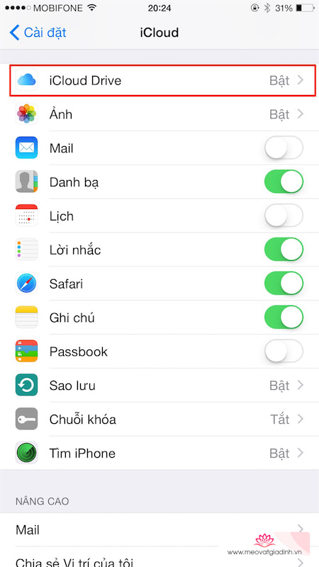 Cách bật iCloud Drive