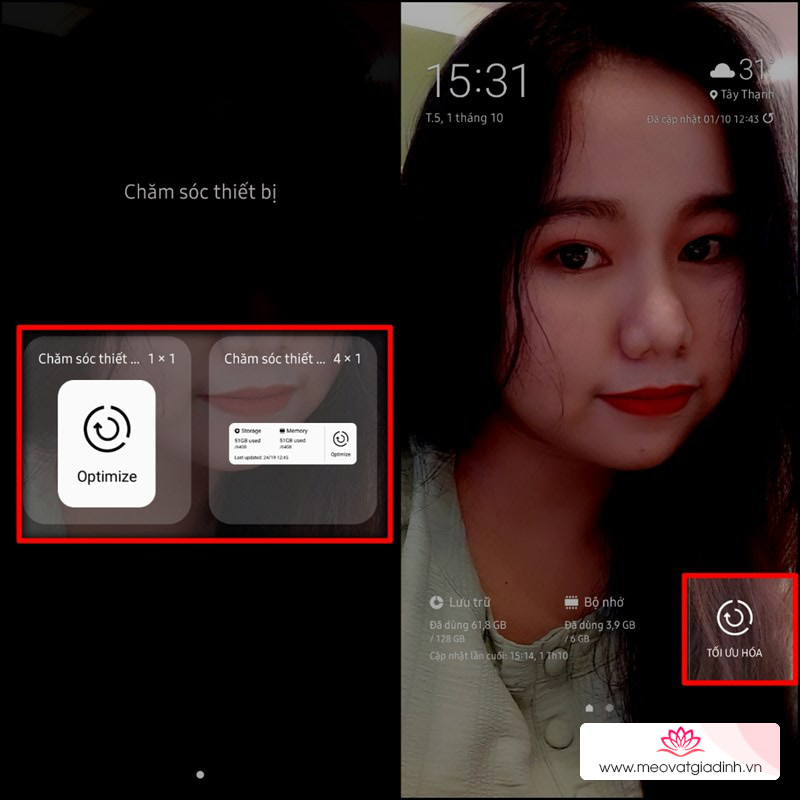 Cài đặt Widget dọn dẹp bộ nhớ