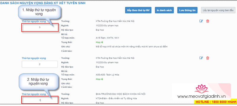 thay đổi nguyện vọng xét tuyển 2019