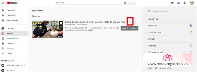 Xóa lịch sử đã xem trên YouTube