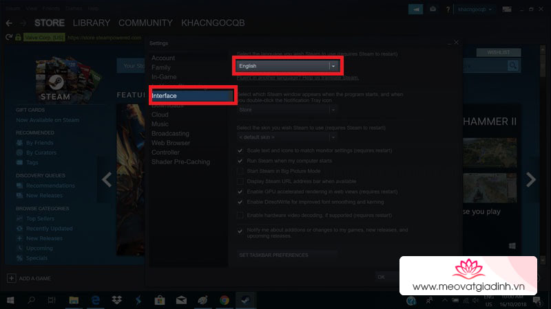 Hướng dẫn chuyển đổi giao diện Steam thành tiếng việt
