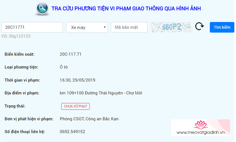 tra cứu xe vi phạm