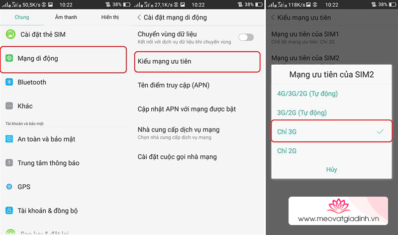 Vào mạng 3G chậm, không hiển thị H+ hoặc 3G