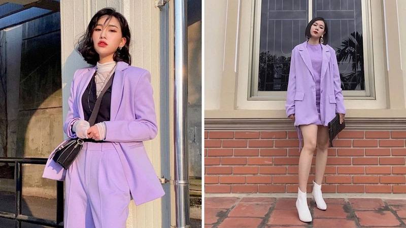 Phối áo màu tím với áo blazer