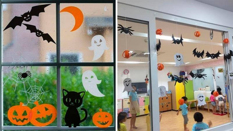 Ý tưởng trang trí Halloween tại lớp học bằng decal, đồ treo tường
