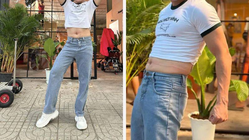 Phối áo croptop nam với quần jeans nhạt