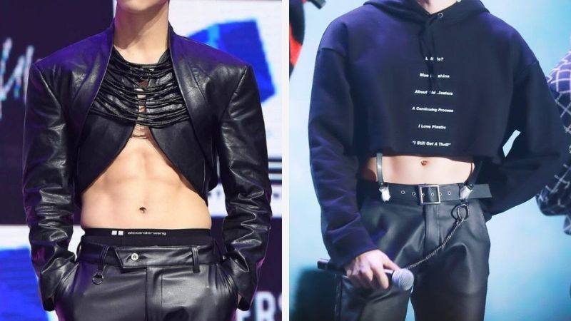 Phối áo croptop nam với quần vải da