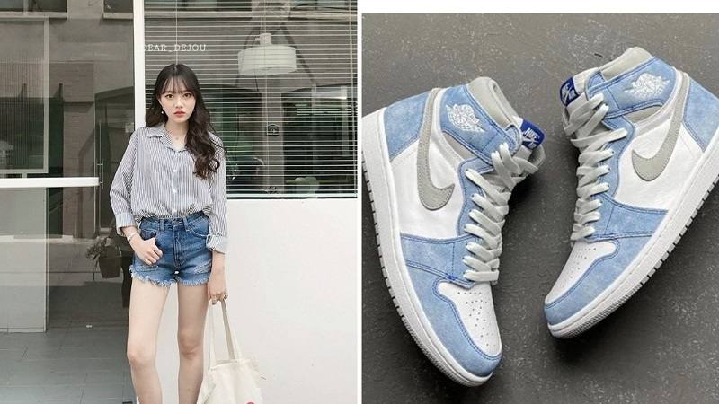 Giày Jordan 1 Hyper Royal mix với quần short