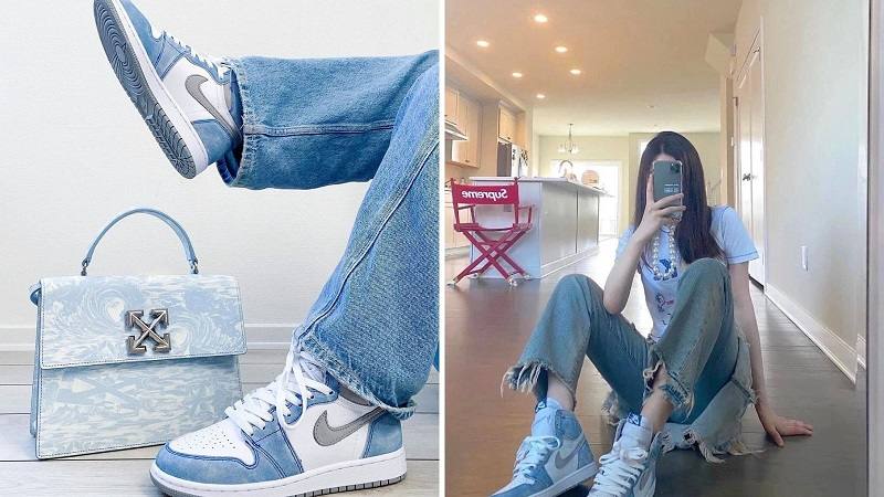 Giày Jordan 1 Hyper Royal phối với quần jeans