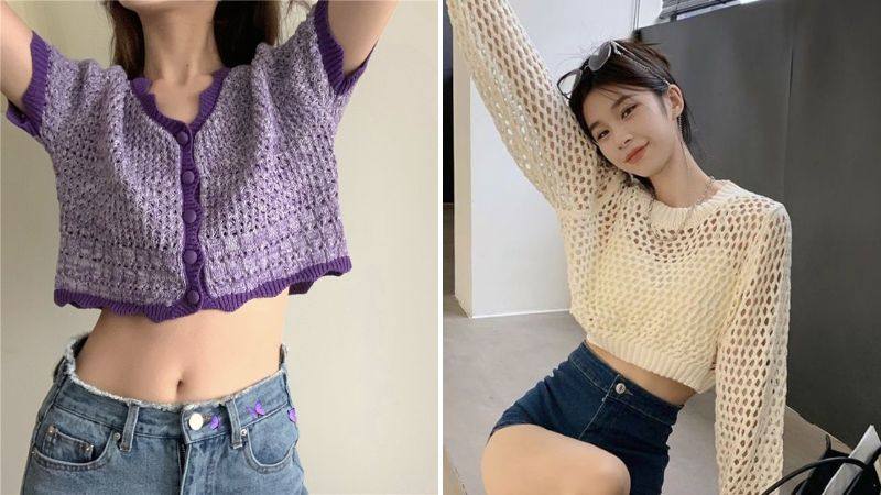 Áo len lưới croptop