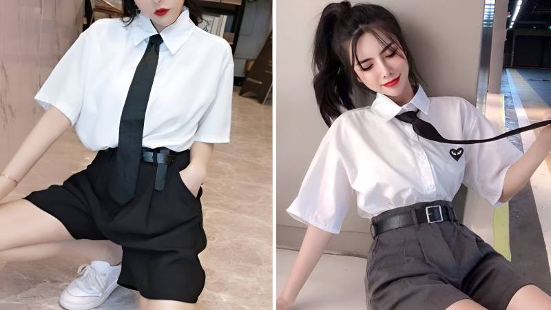 Quần short với cà vạt nữ