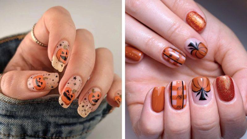 Mẫu nail đẹp hình bí ngô Halloween