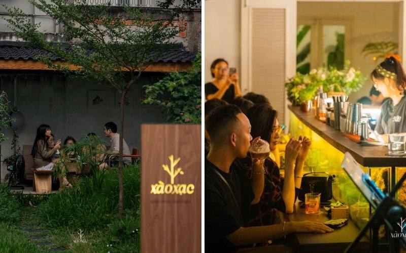 Không gian quán Xào Xạc Bar được thiết kế theo phong cách trẻ trung, hiện đại, với tông màu chủ đạo là xanh lá và vàng