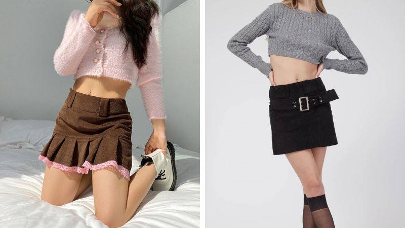 Croptop năng động cùng váy nhung tăm cổ điển