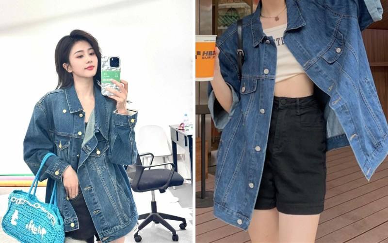 Áo khoác denim cùng quần shorts