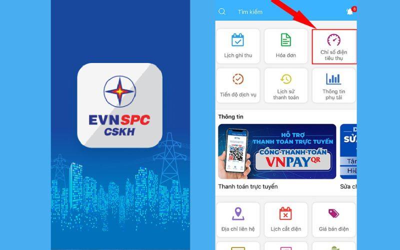 Nhấn vào mục Chỉ số điện tiêu thụ