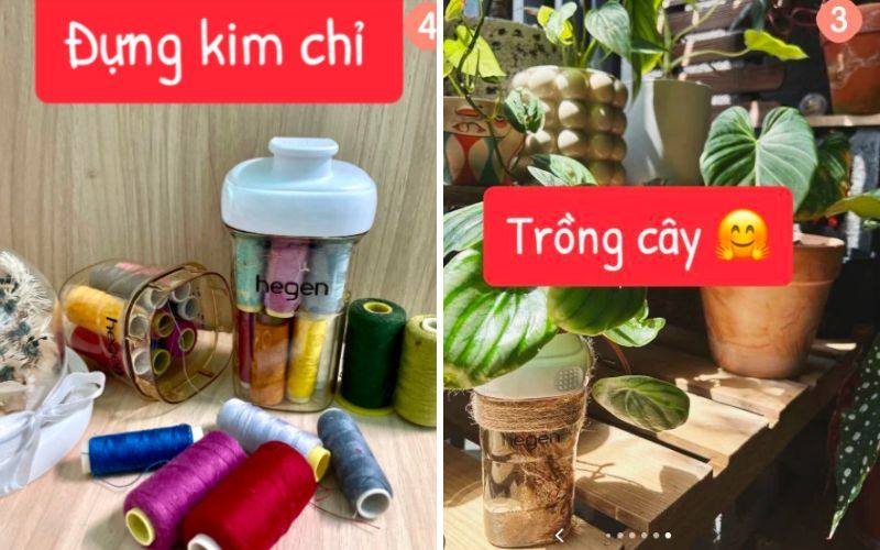 Tái sử dụng bình sữa làm chậu trồng cây hoặc đựng kim chỉ