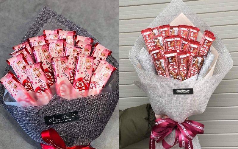 Hoa chocolate valentine dạng bó kitkat