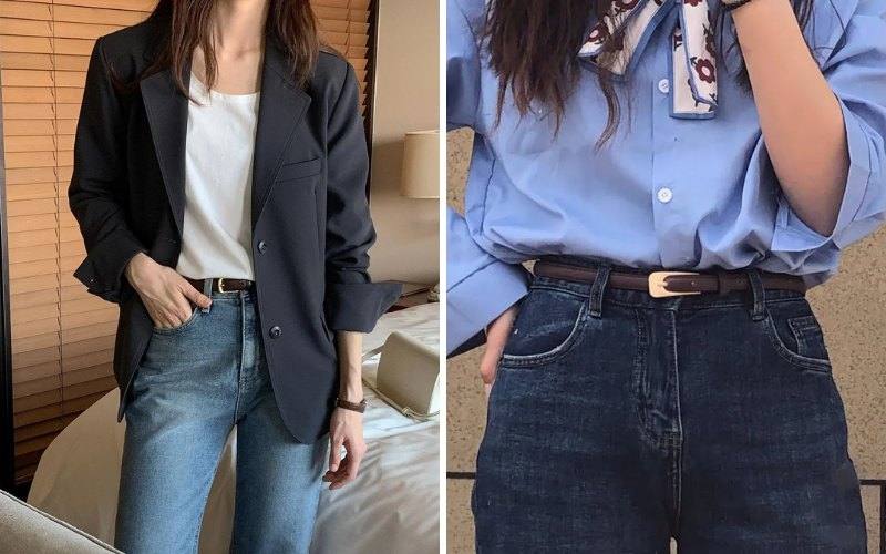 Thắt lưng bản nhỏ kết hợp quần jeans